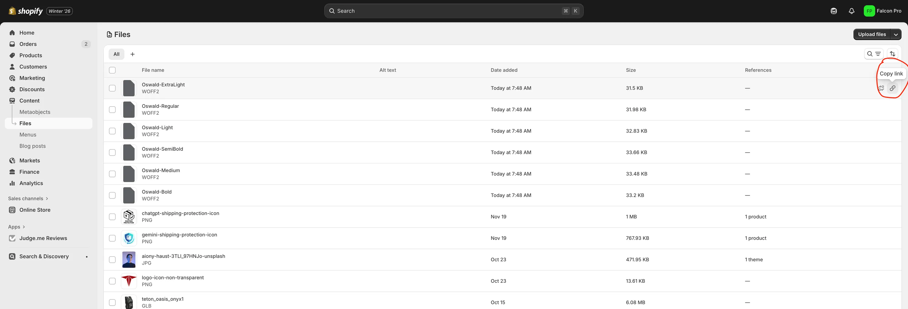 Upload font files