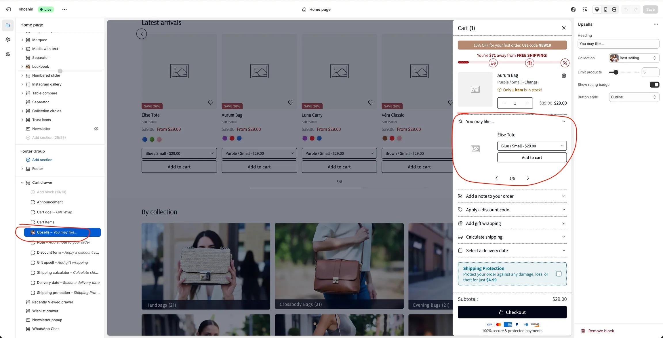 Cart upsells