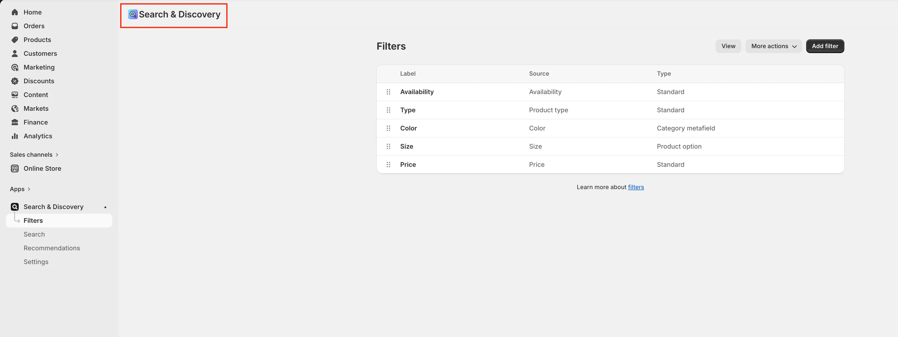 Collection filters mobile