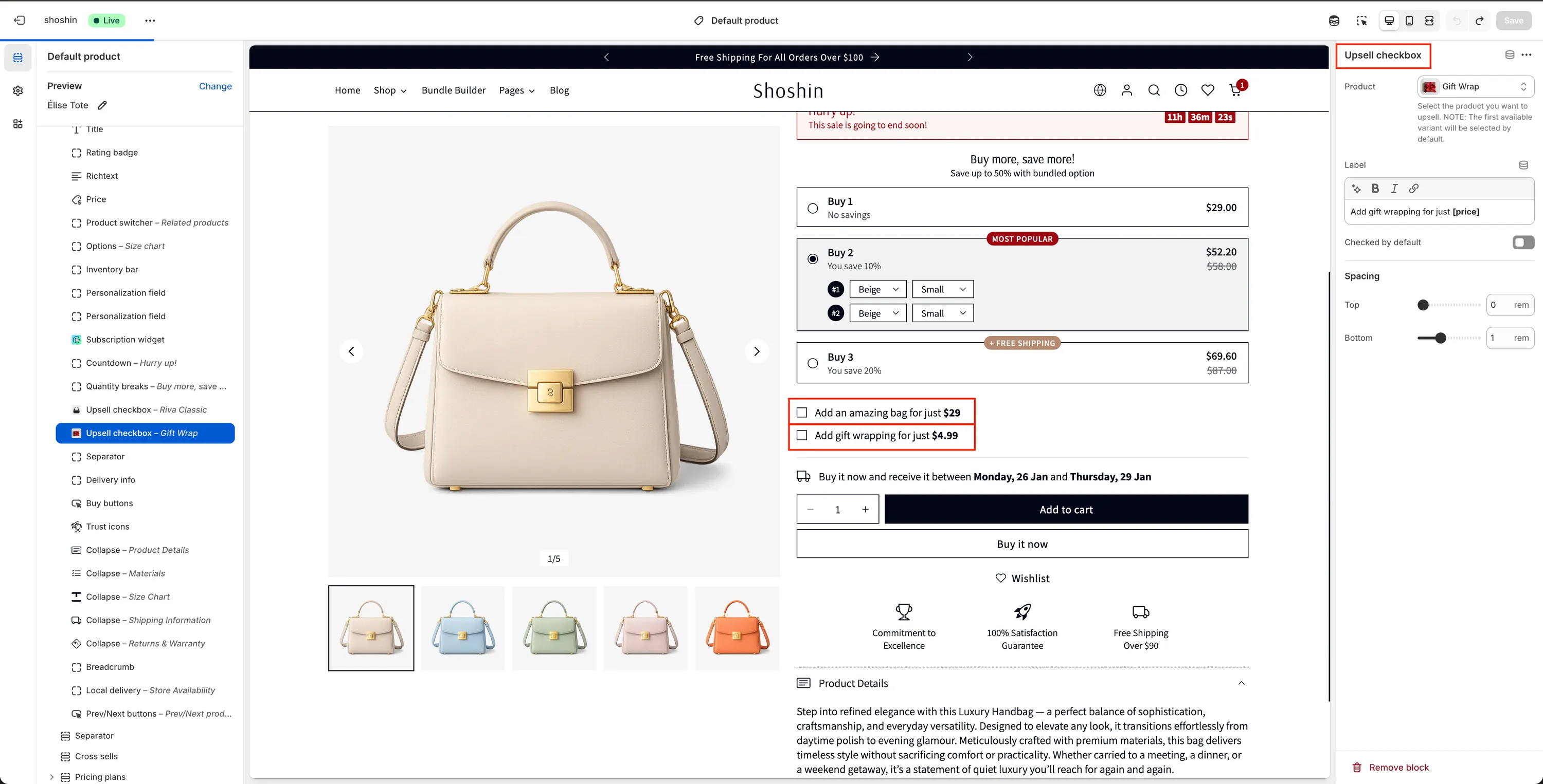 Upsell checkboxes