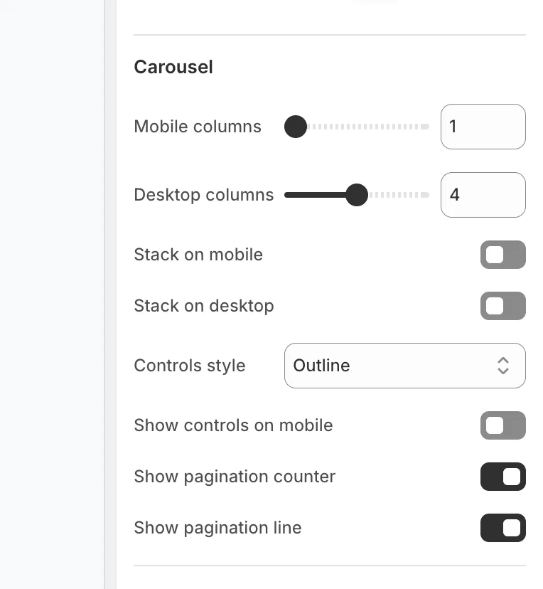 Carousel settings