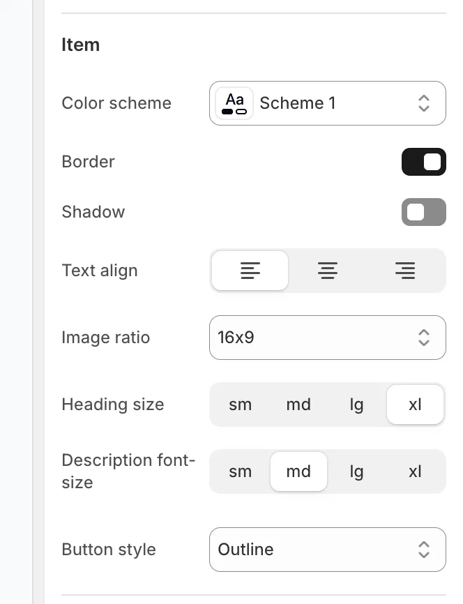 Item settings
